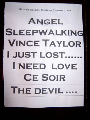 Original setlist Panama 2005, collection Casper Roos
